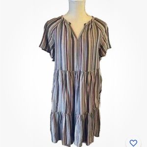 NWT Westbound Striped V Neck Tiered A-Line Short Sleeve Dress Size S